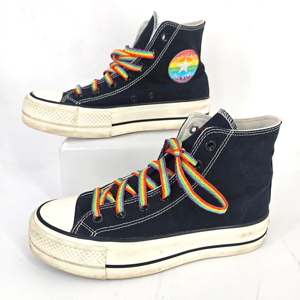 Pride Converse Chuck Taylor All Star Platform Blk Rainbow High Top Sneakers 7.5 - Picture 12 of 13